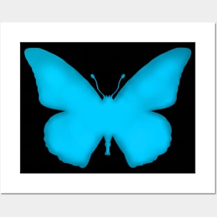 Neon Blue Ombre Butterfly Silhouette Posters and Art